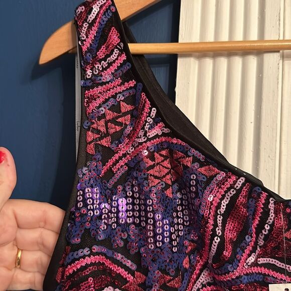 NWT Lulu's Make a Statement Pink Sequin One-Shoulder Bodycon Mini Dress - Picture 6 of 6